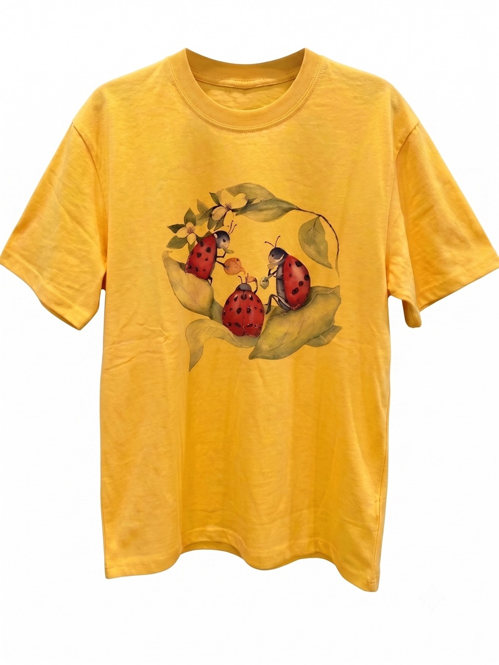 Gildan Yellow Short Sleeve Tee with Ladybug Graphic